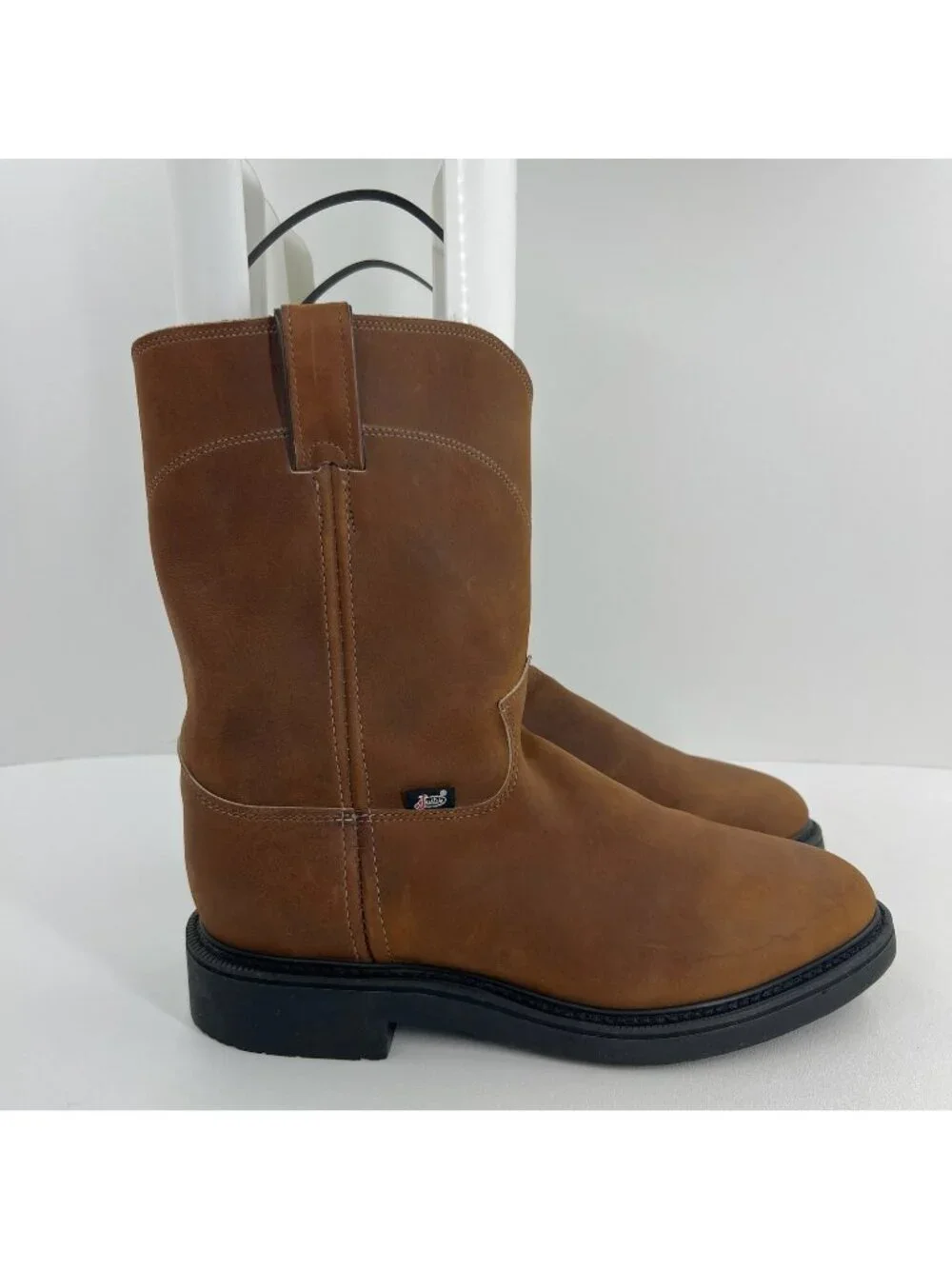 Justin Conductor 4760 Pull On Work Boots Mens 11 D Leather Slip Resistant Brown